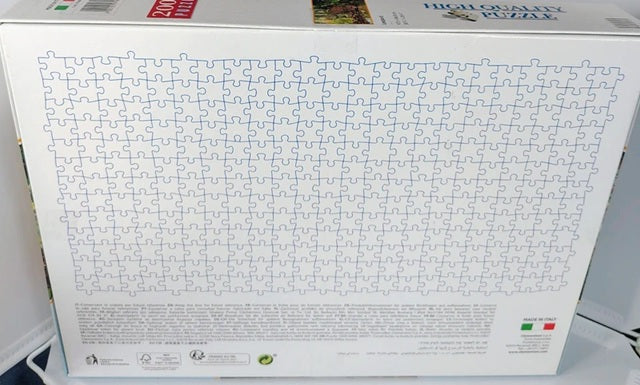 Jigsaw puzzle box with a grid pattern on the cover