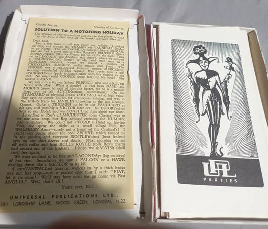 Text and a black and white illustration of a jester, featuring the UFL Parties logo.