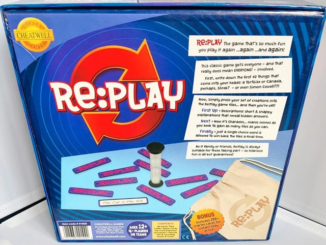 Board game box for 'Re:Play' with blue and red design