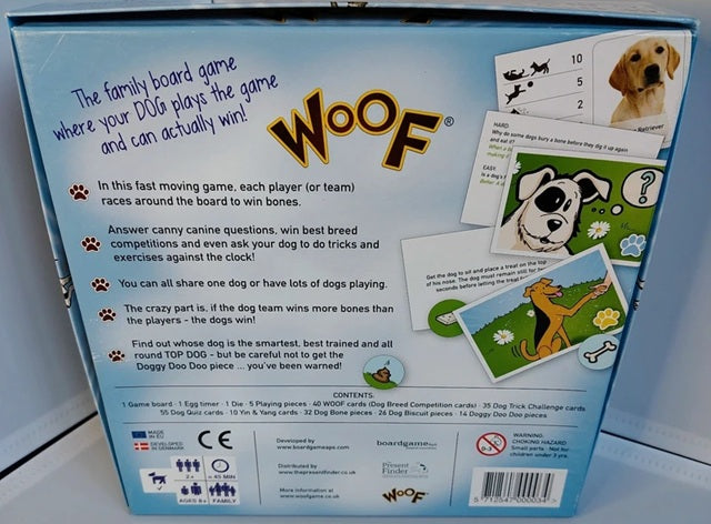 Back of box for Woof game.