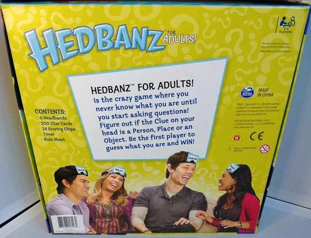 back of box for Hedbanz for adults game.