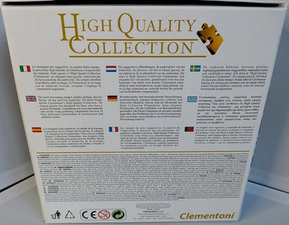 Back of a box with 'High Quality Collection' branding and text, featuring the Clementoni logo.