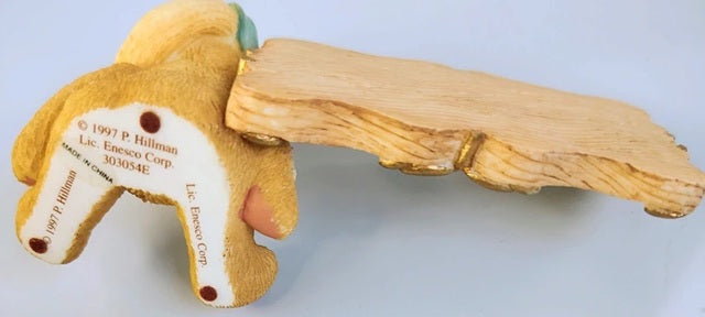 Cherished Teddies Mum Maker Of Miracles Figurine with a wooden base on a light blue background