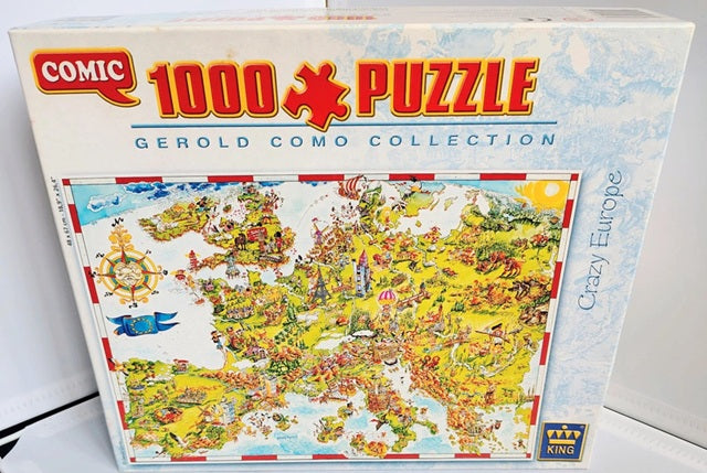 Colourful cartoon map of Europe from the Crazy Europe 1000 piece jigsaw puzzle.