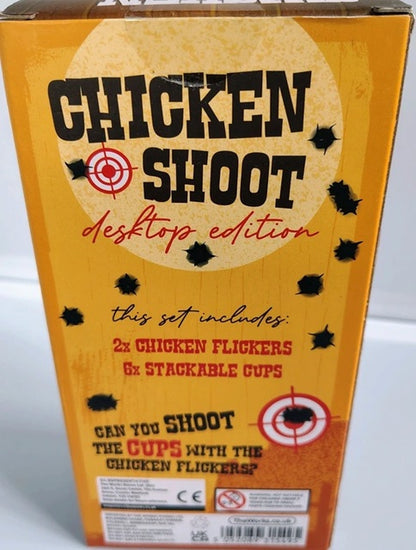 Box for 'Chicken Shoot' desktop edition game with text and graphics on a white background