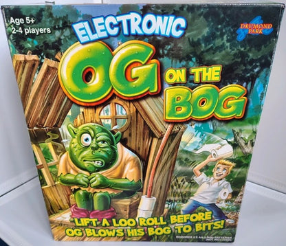 Board game box for 'OG on the Bog' with a green character and wooden structure on the cover.