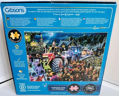 Gibsons puzzle box with a festive scene on a white surface