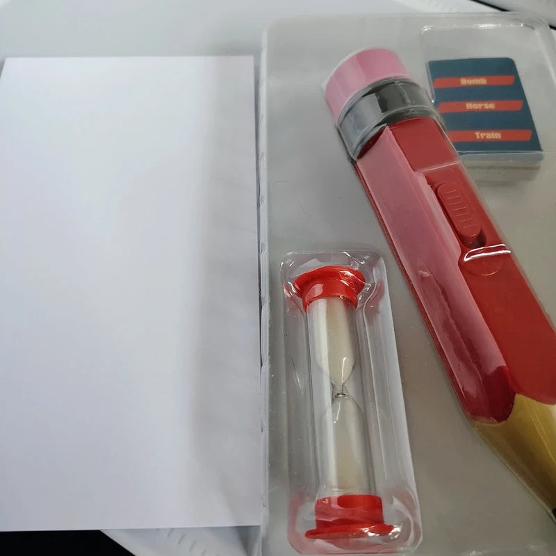 sand timer cards and vibrating pencil