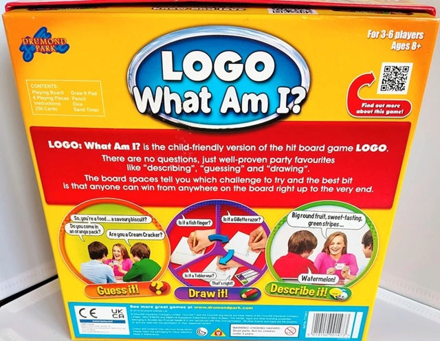 Box of 'Logo What Am I?' board game with colorful design and text.