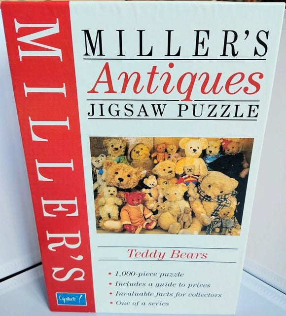 Box of the Miller’s Antiques Teddy Bears 1000 piece jigsaw puzzle showing a collection of vintage teddy bears.