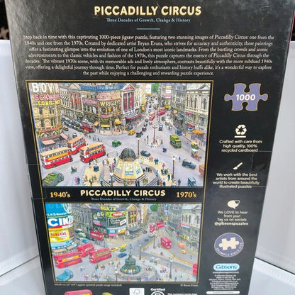 Gibsons Piccadilly Circus puzzle packaging with images of the puzzle and branding details.
