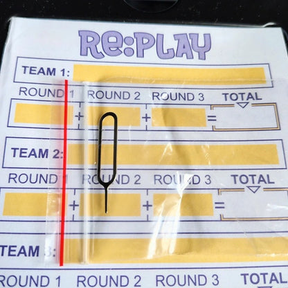 Scorecard with 'Re:Play' branding and team names for rounds 1, 2, and 3.