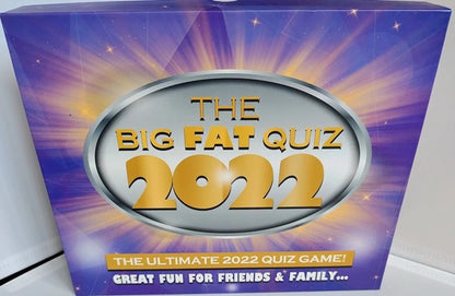 Box of 'The Big Fat Quiz 2022' quiz game with purple and yellow design.