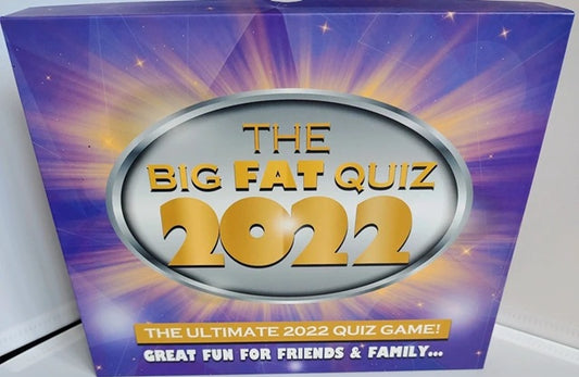 Box of 'The Big Fat Quiz 2022' quiz game with purple and yellow design.