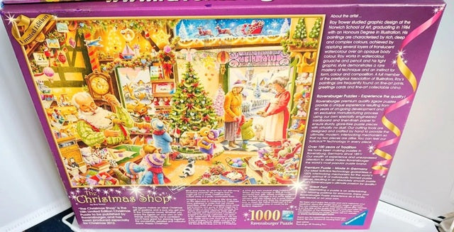 Puzzle box with a Christmas shop scene and colorful design