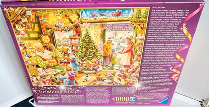 Puzzle box with a Christmas shop scene and colorful design