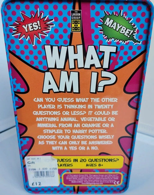 Game packaging for 'What Am I?' with colorful design and text.