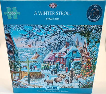 A Winter Stroll 1000 piece jigsaw puzzle made by Gibsons. Christmas jigsaw.