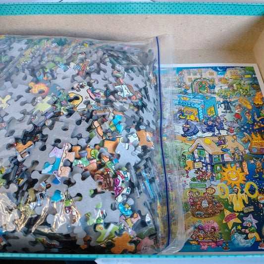 Puzzle with completed pieces on a table