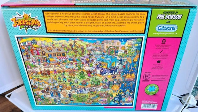 Gibson's Jokesters puzzle box with colorful illustration and text