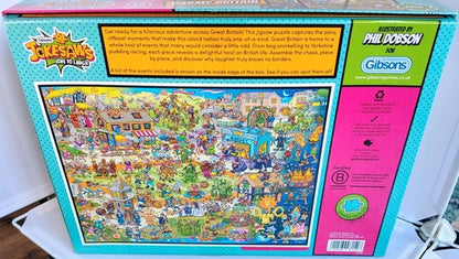 Gibson's Jokesters puzzle box with colorful illustration and text