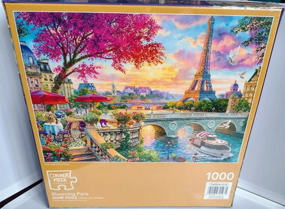 Jigsaw puzzle box featuring a scenic view of Paris with the Eiffel Tower.