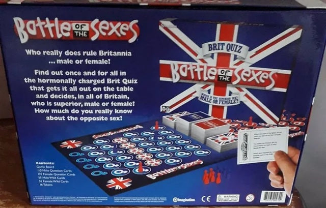 Board game box titled 'Bottle of the Sexes' with British flag design