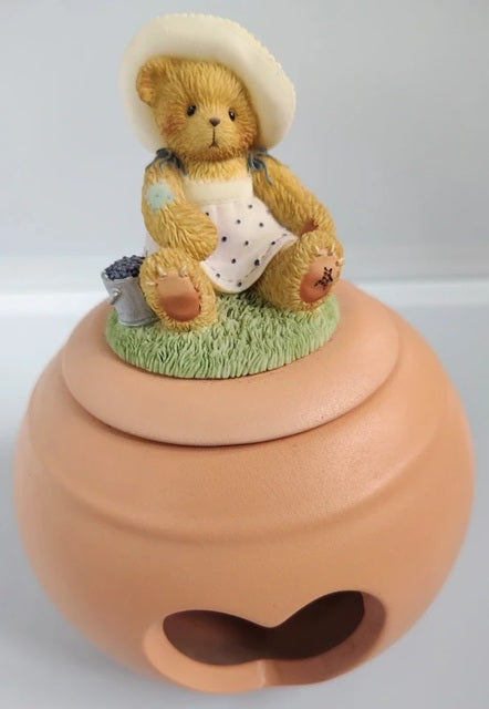 Cherished Teddies Leah Tea Light Holder Heart Blueberry Girl Figurine. 