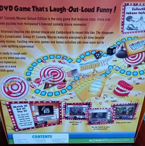 Board game packaging for 'Scene It?' DVD Game with colorful design and text.