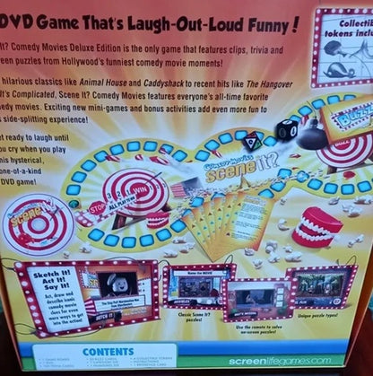 Board game packaging for 'Scene It?' DVD Game with colorful design and text.