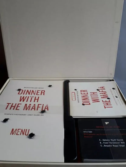 Dinner with the Mafia menu and cover on a white background