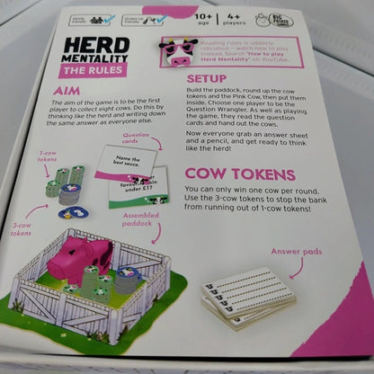 Game instructions for 'Herd Mentality' with illustrations and text on a white background.