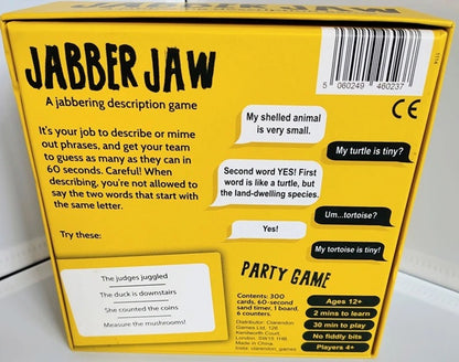 Yellow box of 'Jabber Jaw' game with text and graphics on a white background