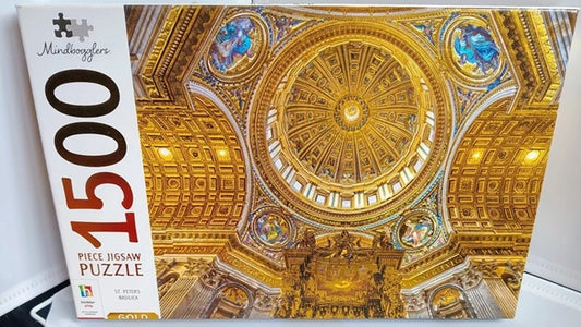 Intricate gold‑toned interior dome of St Peter’s Basilica from a 1500 piece jigsaw puzzle.