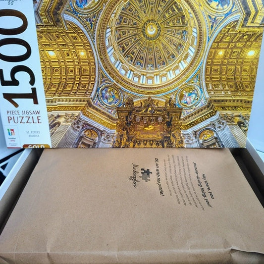 paper envelope containing jigsaw puzzle pieces.