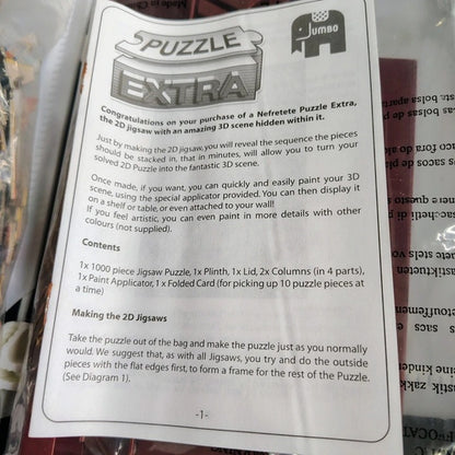 Instruction sheet for a Nefertite Puzzle Extra with Jumbo branding
