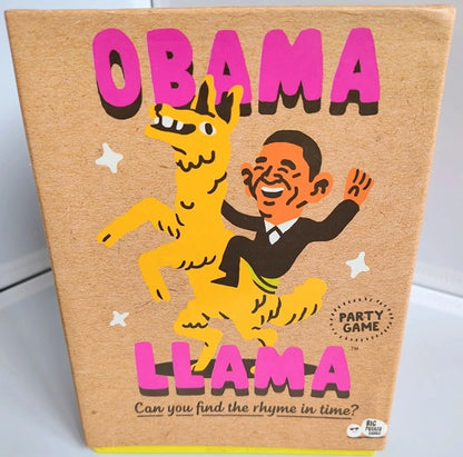 Obama Llama game with illustration of a person riding a llama and the text 'Obama Llama' on a beige background.