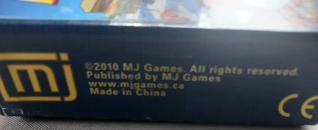 MJ Games branding on a product packaging with text and logo.