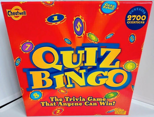 Quiz Bingo game with colorful design and text on a white background