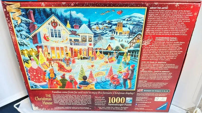 Puzzle box with a colorful winter scene and 'The Christmas House' text