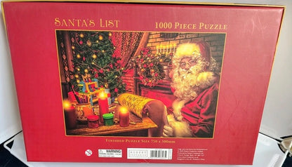 Jigsaw puzzle box featuring Santa Claus and a Christmas tree, with 'Santa's List' text.