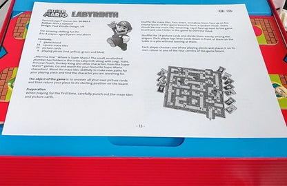 Super Mario Labyrinth game instructions with maze diagram on a colorful background