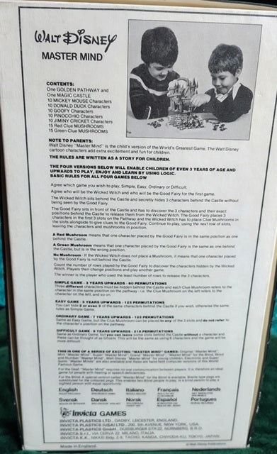 Walt Disney Master Mind game rules and instructions on a white background