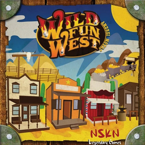 Cover of 'Wild Wild West' board game with cartoon-style western town and NSKN branding.